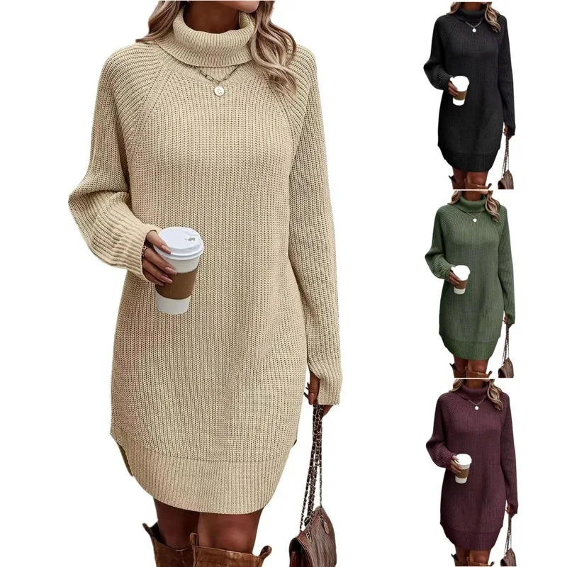 

Women's Ribbed Knit Long Sleeve Dresses Autumn And Winter New Texture Loose Sweater Dress Temperament Women's Vestidos
