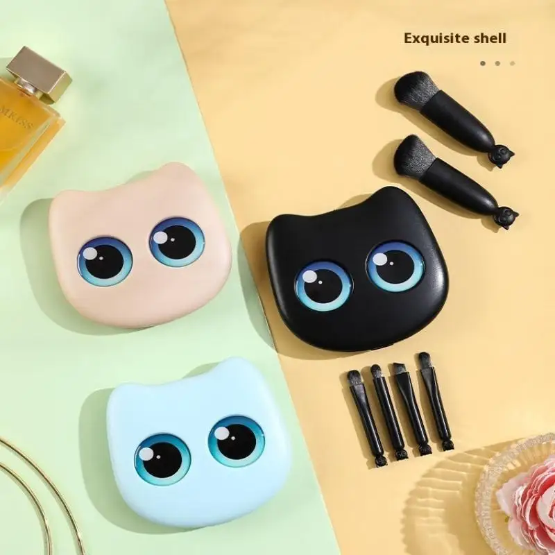 Set di mini pennelli per trucco da viaggio da 6 pezzi con scatola portaoggetti per gatti a specchio Set di pennelli per trucco da viaggio Pennelli per fard in polvere cosmetica