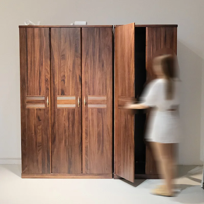 

Solid wood wardrobe two three doors four five doors six ebony wood wardrobe modern simple storage large