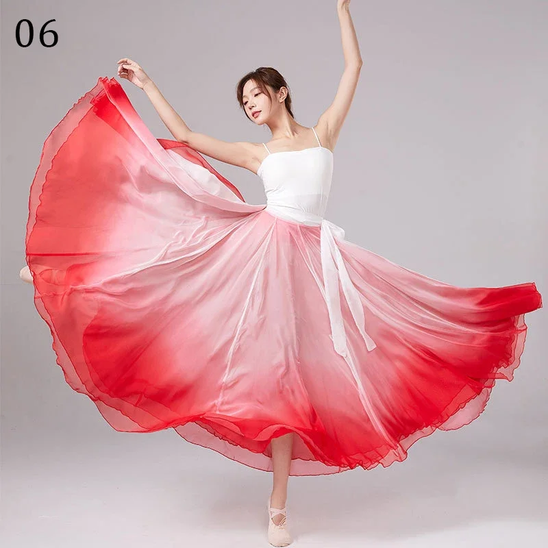 Classical Dance Costume Women Gradient Chiffon Oriental Elegant Big Swing Dance Skirt Chinese Dance Practice Performance Dress