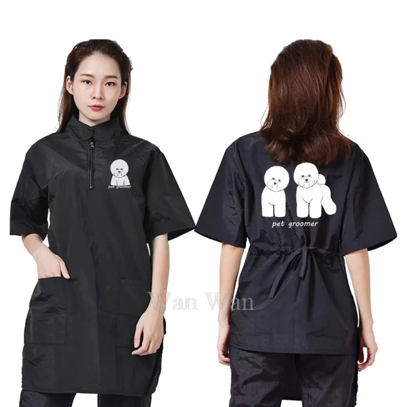 Short Sleeve Dog Grooming Clothing Summer Pet Groomer Work Clothes Waterproof Pet Shop Uniform Hair Salon Smock Hairdresser Robe