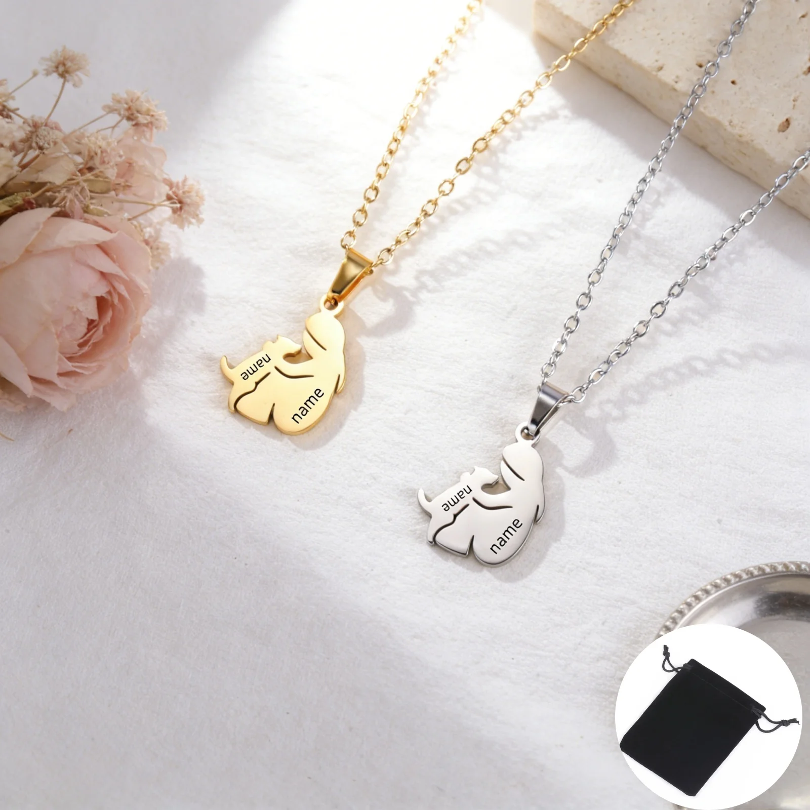 Personalisierte Namens- und Datumsspaß-Halskette mit Frosch- und Hundemotiv, Edelstahl, Haustier-Enthusiasten-Gedenkschmuck, Geschenk