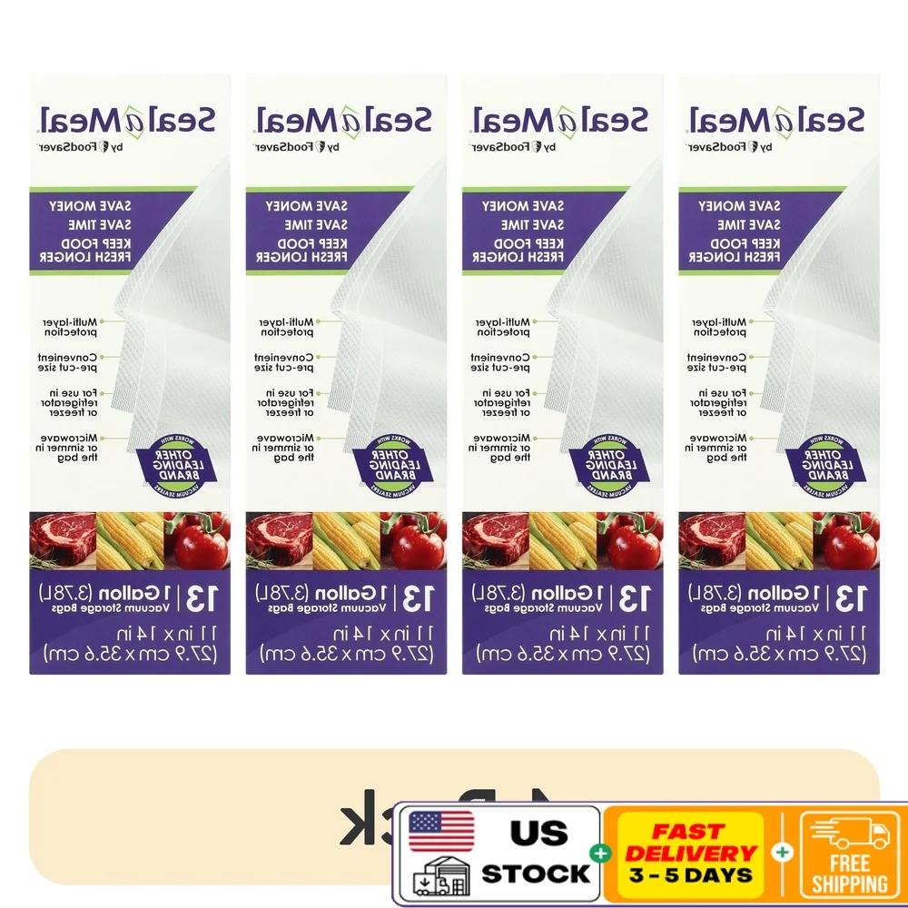 

4 Pack 1 Gal Vacuum Seal Bags Precut Food Preservation Storage Ziplock Meat Vegetables Sous Vide Cooking Freezer and Pantry