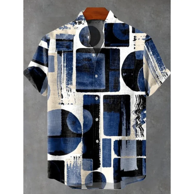 

Hawaiian 3D Printed men's Casual Fashion short-sleeved Shirt With Collar And Linen button-up Top In Comfortable And Breathable