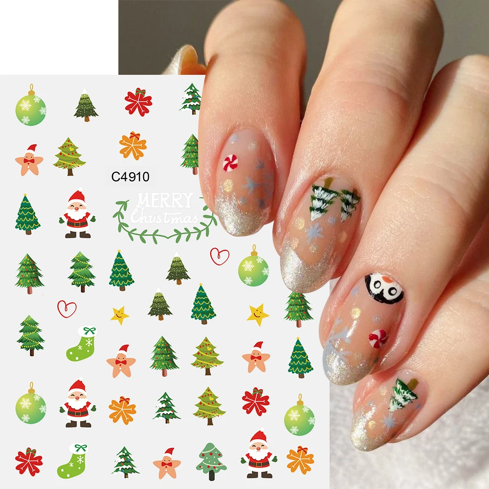 3D Santa Claus Elk Christmas Nail Stickers Cute Snowman Gloves Self Adhesive Sliders Nail Decals Snowflakes Manicure Decoration