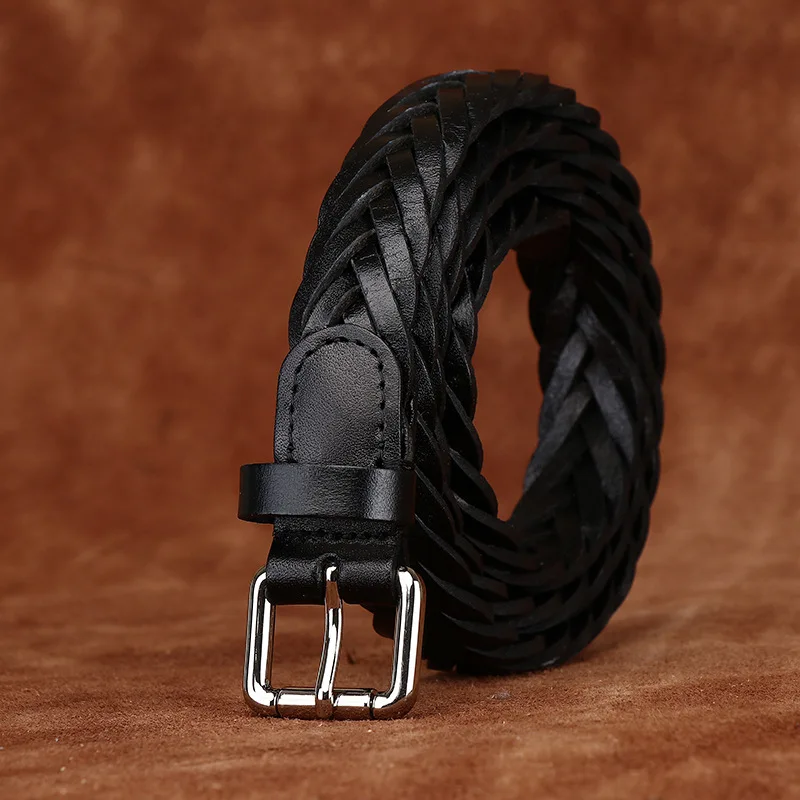 2.4cm Wide Handmade Woven Belt for Women Genuine Leather Top Layer Cowhide Braided Personality Trendy Waist Belt for Women