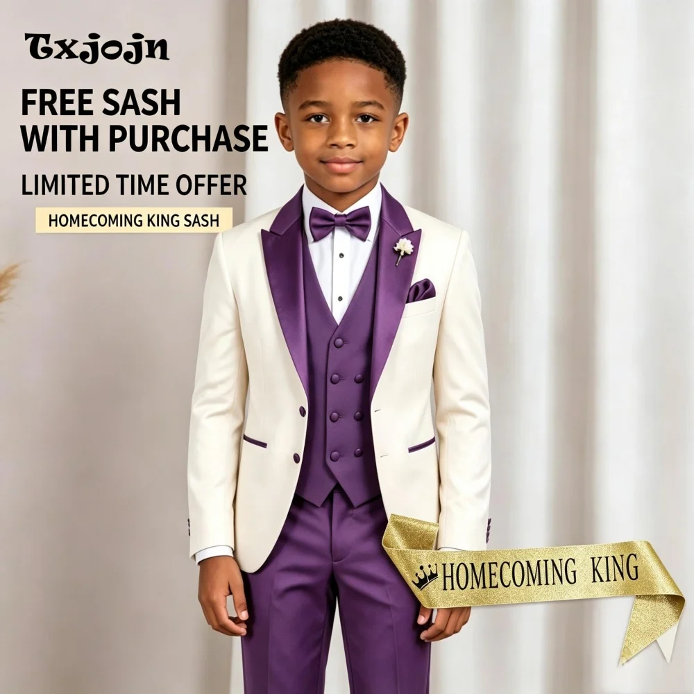 Formal Suit Set for Boys Classic Homecoming Tuxedo Wedding 3 Piece Jacket Pants Vest Kids Blazer Set Slim Fit Tailored Outfit