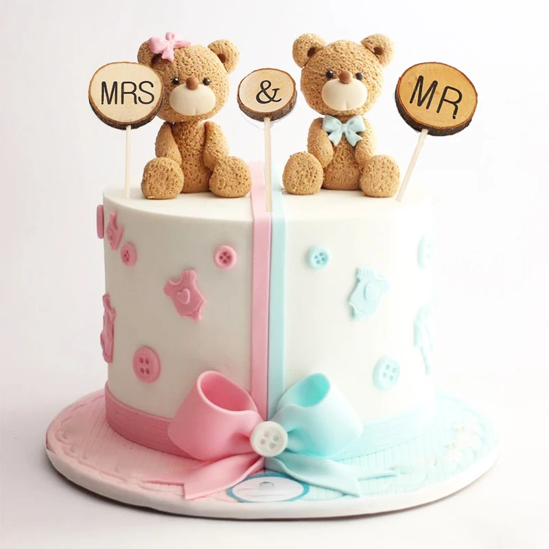 1pc Mr&Mrs Cupcake Toppers Natural Wood Cake Decoration Wedding Anniversary Dessert Insert Love Theme Party Favors Supply