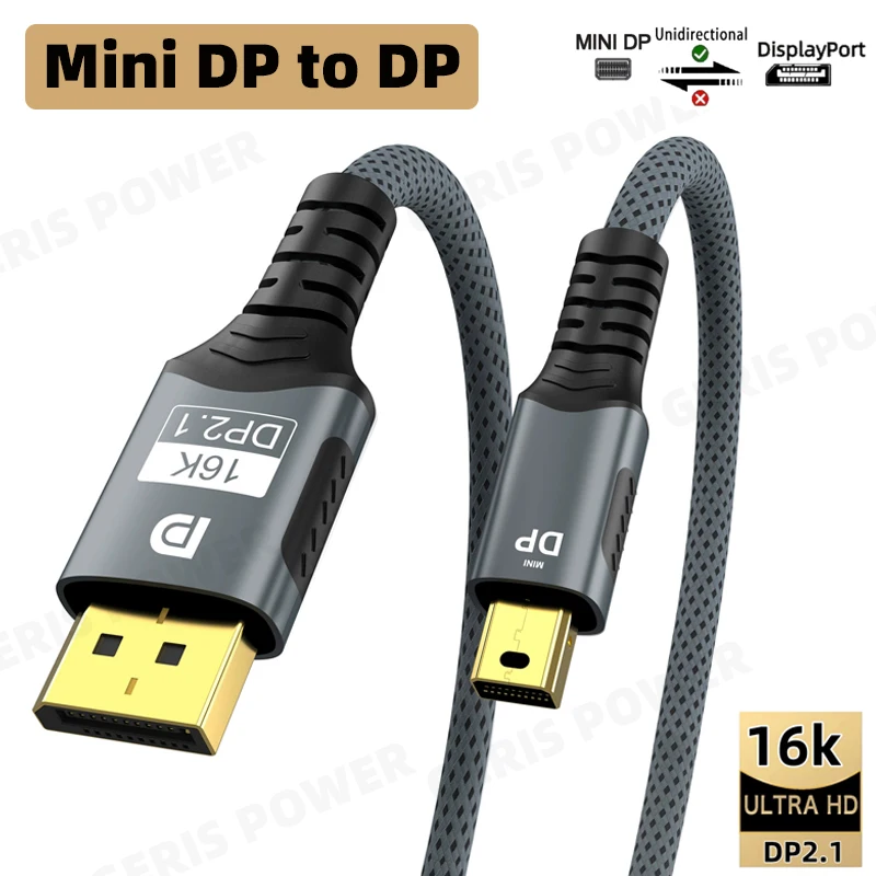 

Mini DP to DP Cable 16K DisplayPort 2.1 80Gbps HDR Video Audio Cable Cord for Laptop Xbox Projector Gaming Monitor 8K@60Hz