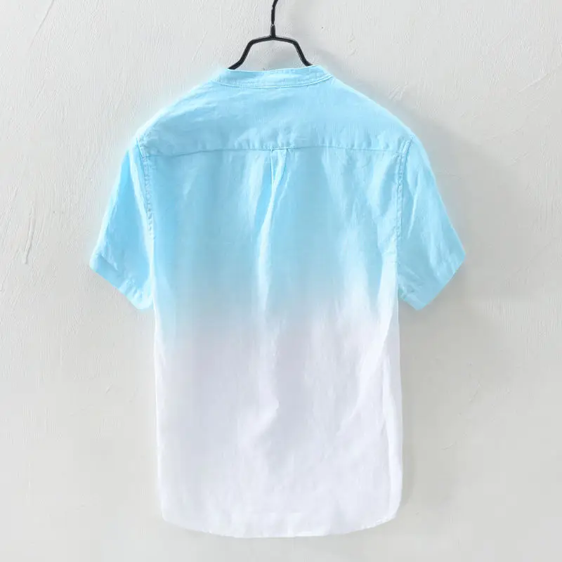 Linear Gradient Shirt Jacket Men Summer Short-sleeved Cardigan Casual College Style Thin Contrast Top