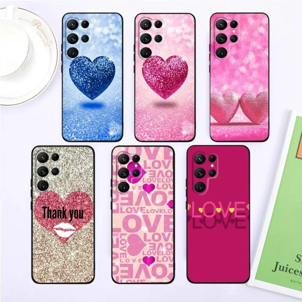 

Pink Love Phone Case For Samsung S25,S24,S23,22,21,Ultra,Pro,S10,S30Plus,20lite Black Cover