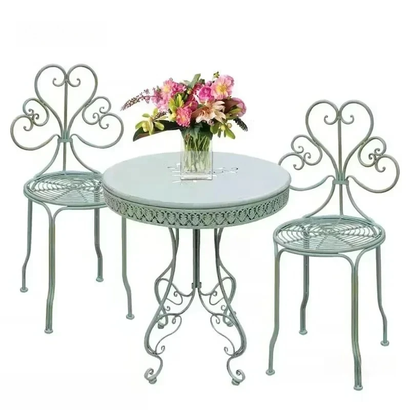 

American Outdoor Iron Table and Chair Set Retro Waterproof Courtyard Decoration Garden Furniture Sets Balcony Round Table e p