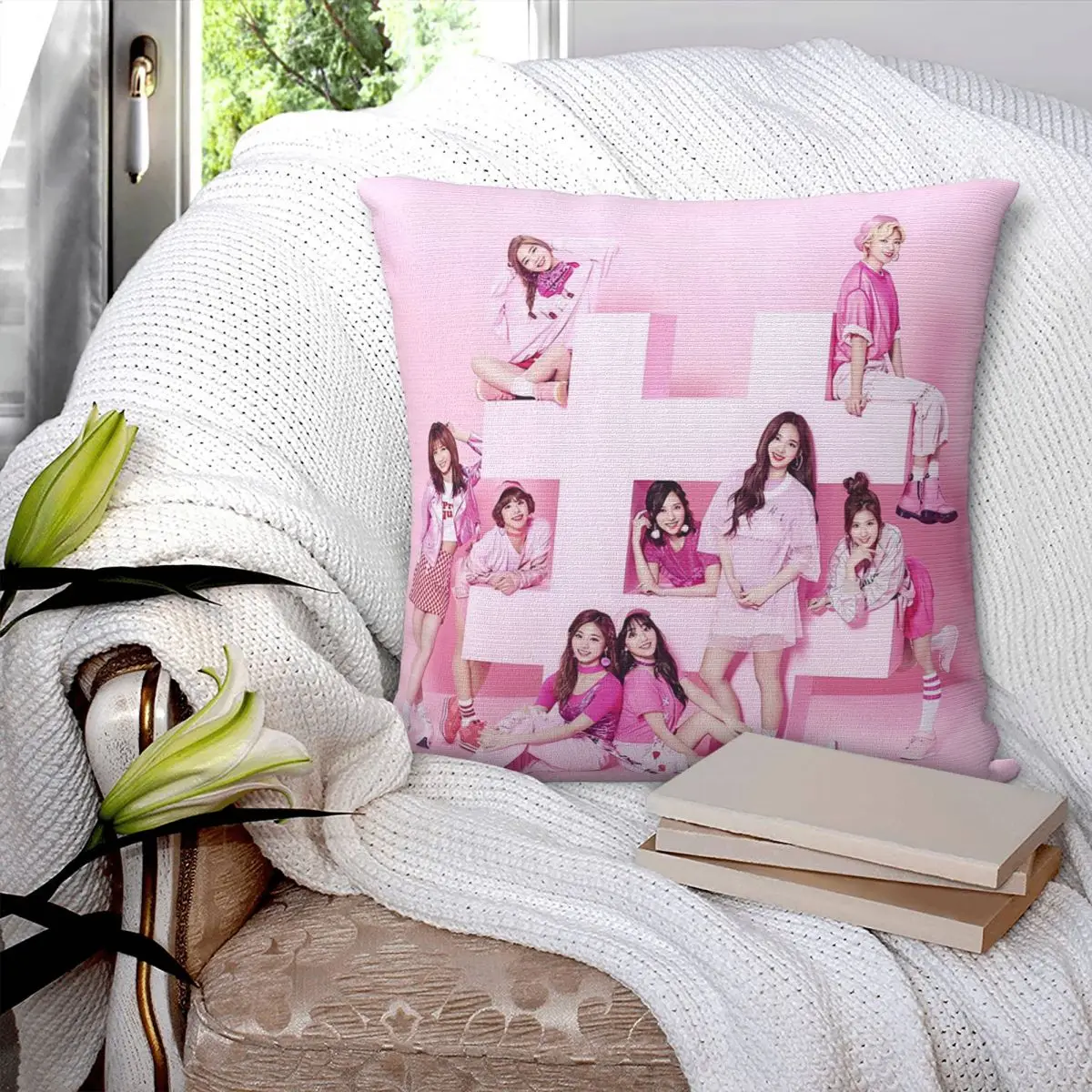 Fun Kpop Singer Twice Girls Square Pillowcase Pillow Cover Polyester Cushion Decor Comfort Throw Pillow for Home Car