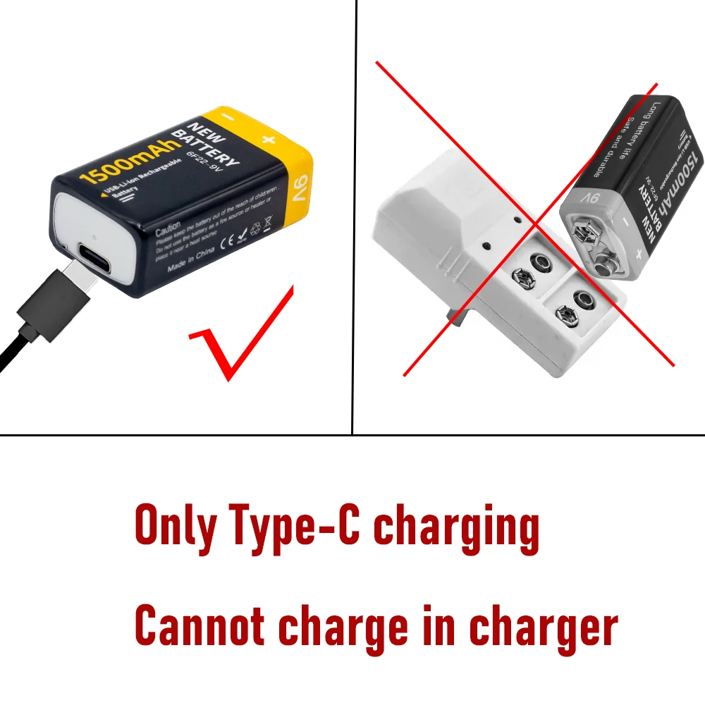 LAUDATION USB 9V rechargeable battery 1500mah Li-ion Battery Type-C USB 6 F22 9V Battery For RC Helicopter Model Microphone Toy