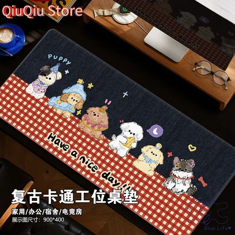 Retro Denim Bunny Large Mouse Pad Cartoon Non-slip Wear Resistant Thickened Edge-locking Durable Mouse Pad