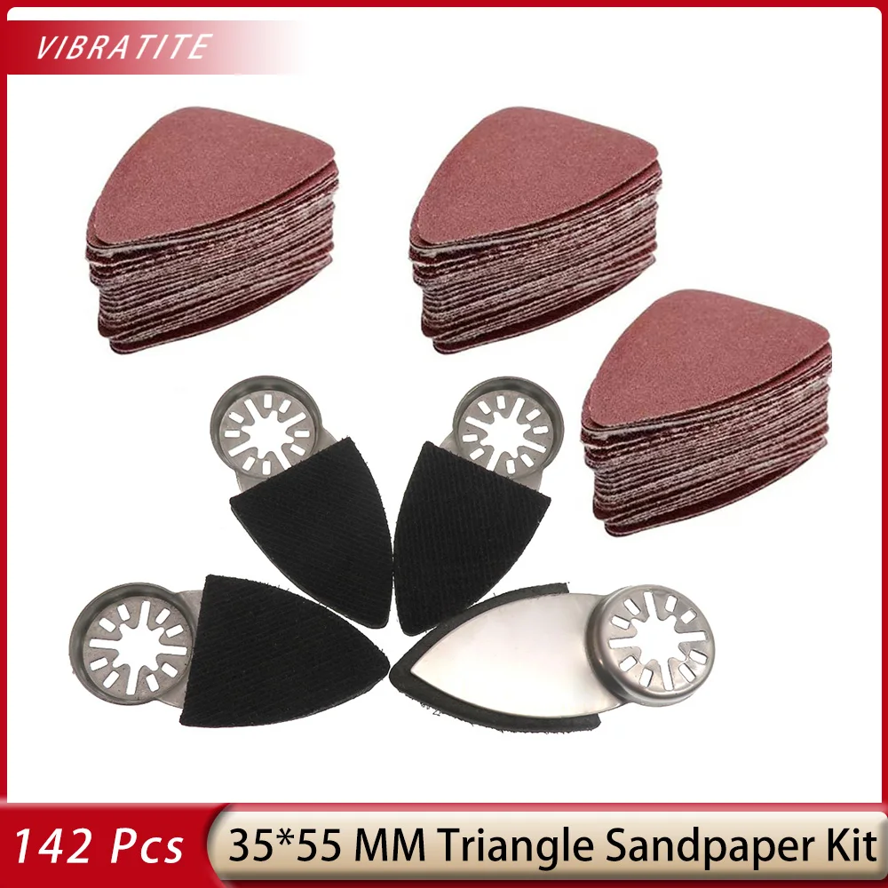 

142 Pcs 38x55 mm Triangle Sandpaper Finger Oscillating Multi Tool Sanding Pads Kit 140Pcs 40-240 Grit Hook Loop for Polishing