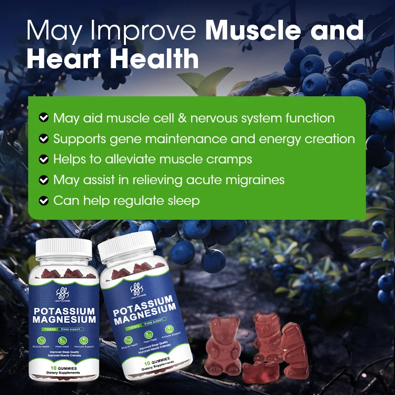 Potassium Magnesium Gummies Relieve Twitches Muscle Cramps Regulate Sleep Quality, Calm Mood For Adults