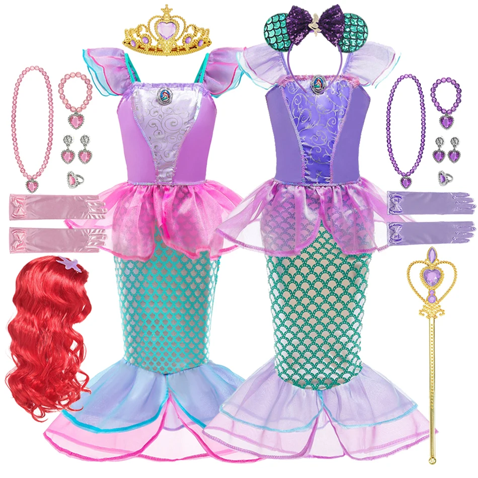 Little Mermaid Dress Girl Ariel Princess Children Halloween Costume Cosplay Dress Kids Girls Birthday Party Dress Up Clothing