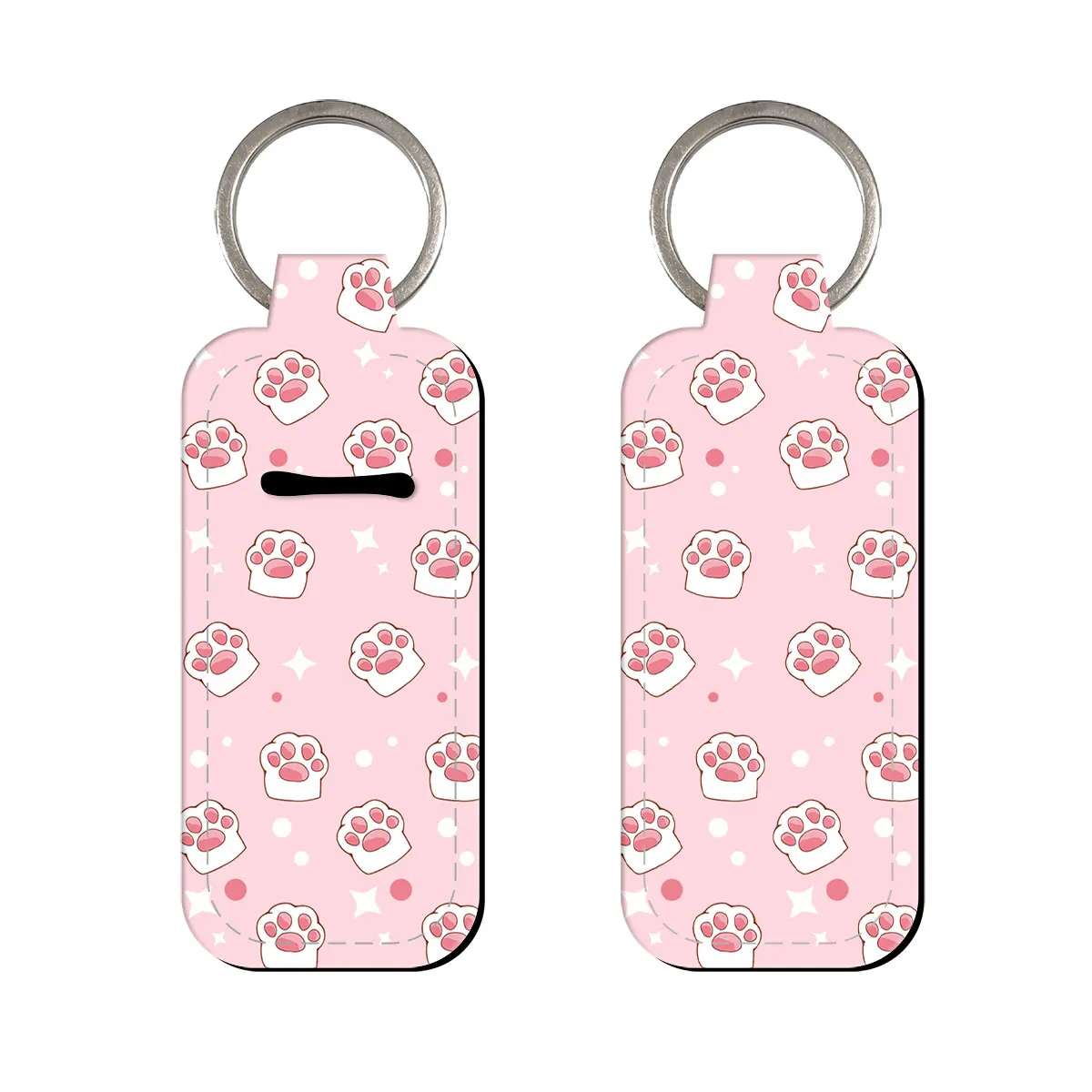 Coloful Dog and Cat Claw Clip On Lipstick Holder Keychain Keyring Accessories Print Trendy Lip Balm Bag Charms Cartoon Key Tag view 4