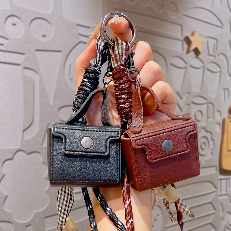 Creative Candy-colored Earphone Bag Cute Mini Storage Bag Small Pu Square Coin Purse Fashionable Car Keychain Women' Bag Pendant