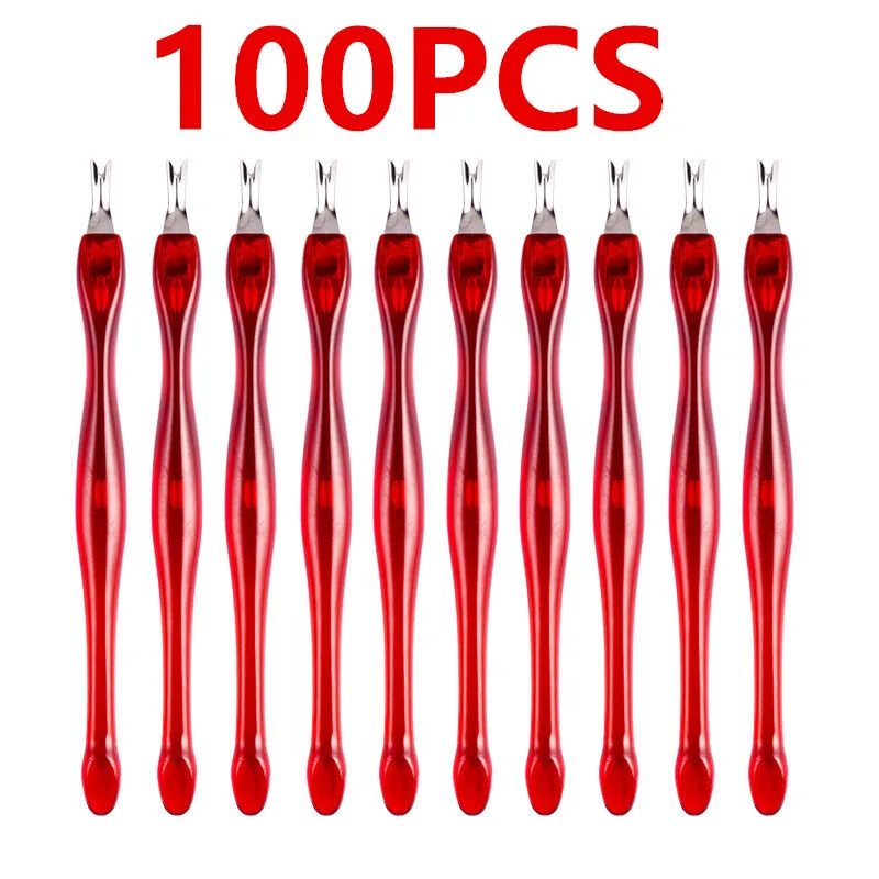 

100Pcs Dead Skin Remover Nail Art Fork Cuticle Remover Nipper Pusher Trimmer Stainless Steel Pedicure Nails Care Nail Tools