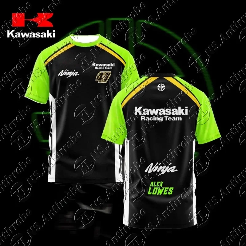 

2025-26 Футболка Kawasaki, новейшая летняя классическая футболка для езды на велосипеде на открытом воздухе, свободная футболка для взрослых, внедорожный мотоциклетный трикотаж
