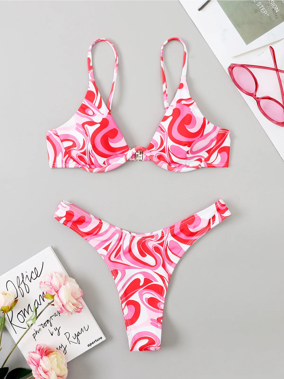 Bikini Set Women\'s Sexy Underwire 2-piece Swimsuit High Waist V-neck Suspender Backless Summer Beach Swimwear Monikini 2025 New