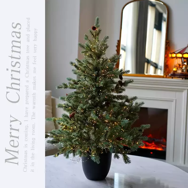 Premium Pre-Lit Christmas Tree Set, Encrypted PE Artificial Tree with Warm LED Lights & Ornaments for Christmas Decoration