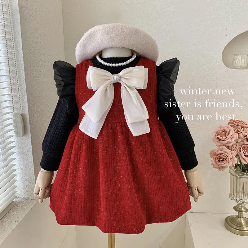 Girls\' Classic Style Winter New Fashionable Fleece-Lined Autumn Baby Birthday Princess Dress