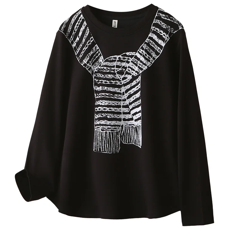 

Fashion Plus Size Women's T-Shirt 2025 Autumn New Casual Shawl Printed Long Sleeve Tops 974