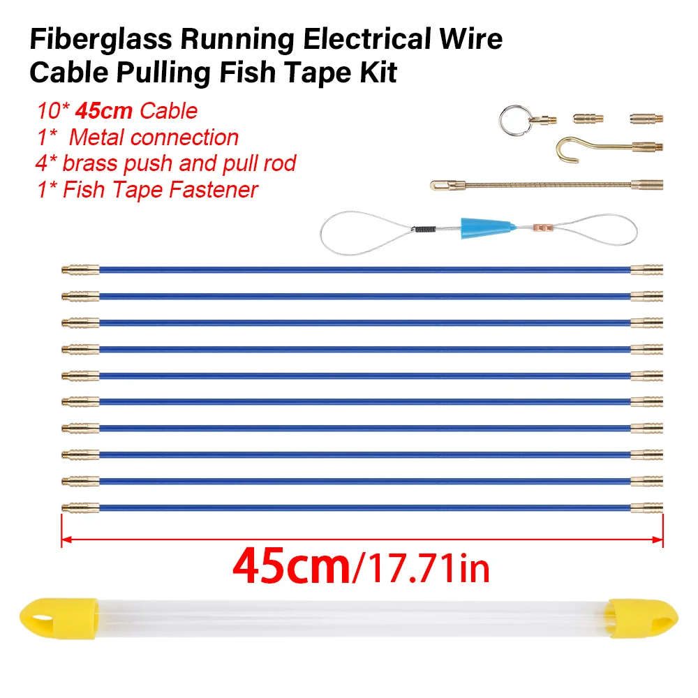 10Pcs Diameter 4mm 33/45cm Fiberglass Cable Push Puller Running Cable Wire Kit Electrical Cable Wall Installing Rods Wiring Tool