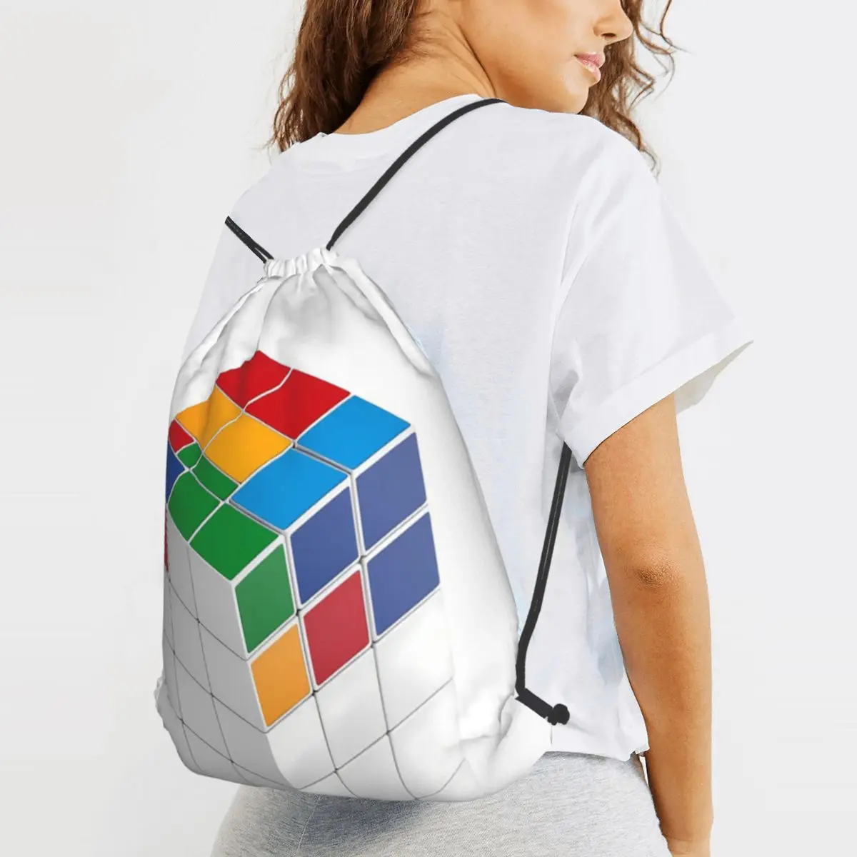 Canvas To Digital Color Cube Backpacks Portable Drawstring Bags Shoes Bag Book Bags for Man Woman Students