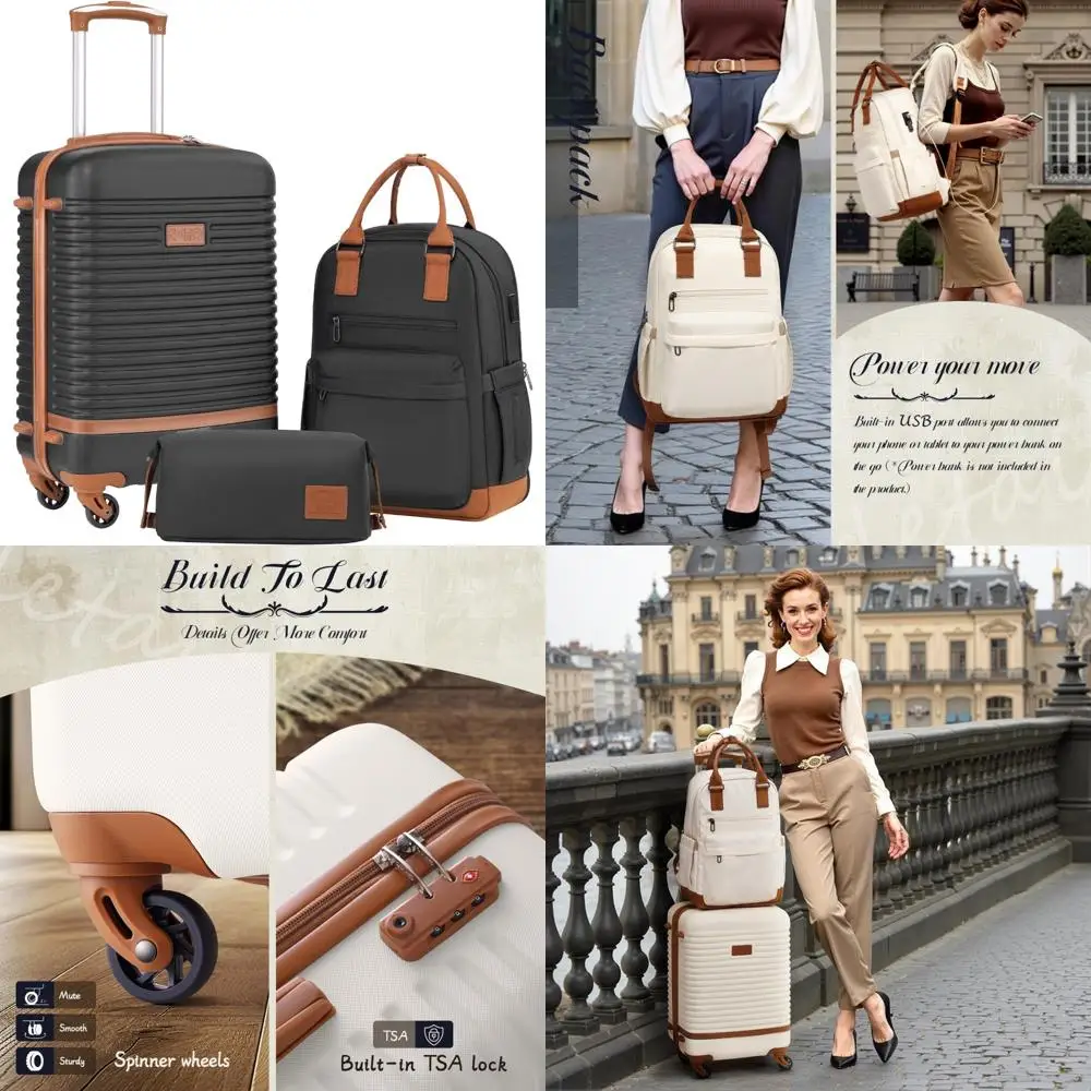 Juego de equipaje de 3 piezas: maleta giratoria de mano rígida liviana con cerradura TSA para viaje, color negro