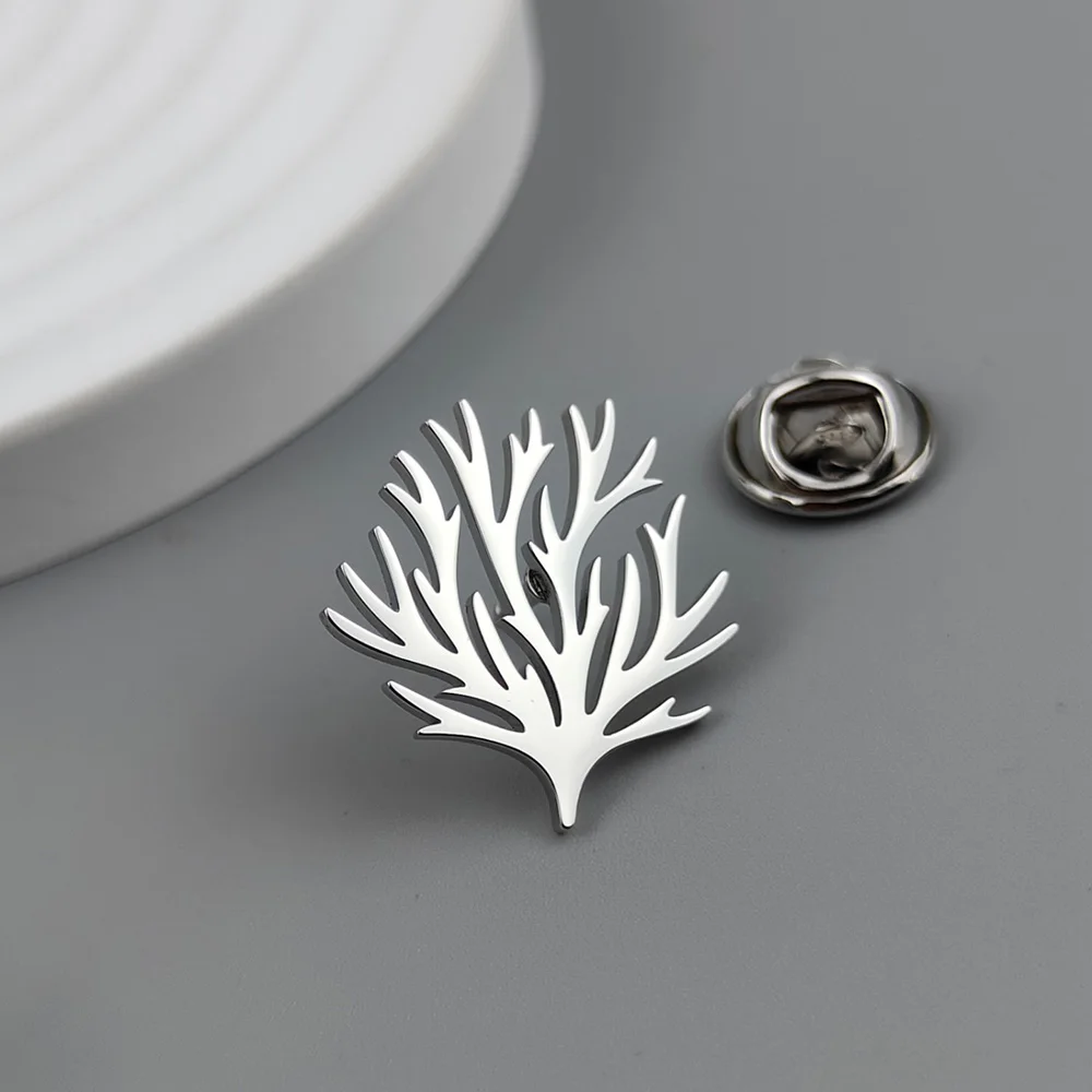 Stainless Steel Seaweed Tree Brooch for Men Suit Lapel Pins Men Jewelry Accessories Personalized Wedding Party Gifts for Dad