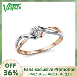 VISTOSO Pure 14K 585 Two-Tone Gold Sparkling Illusion-Set Miracle Plate Diamond Ring For Women Anniversary Trendy Fine Jewelry