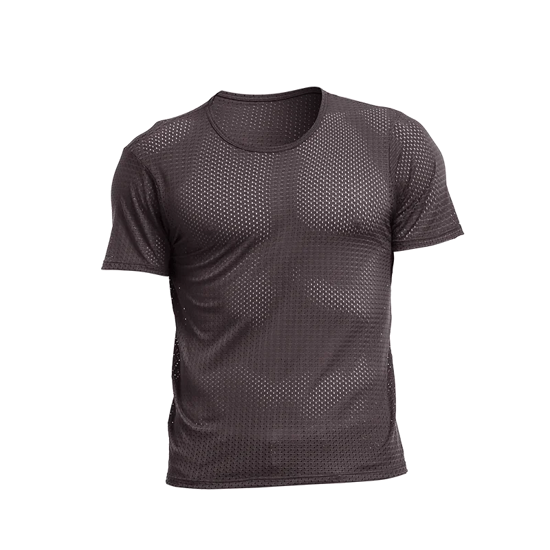 Modal Ice Mesh Eye T-shirt Malha respirável malha oco esporte verão seco rápido solto decote em v malha de manga curta