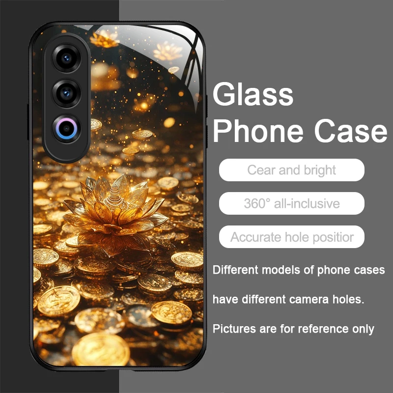 الإبداعية الذهبي لوتس زهرة نمط الزجاج المقسى جراب هاتف ل OnePlus 13R 12 11 10 Pro ACE2 ACE3 Nord CE4 3 2 لايت 5G غطاء