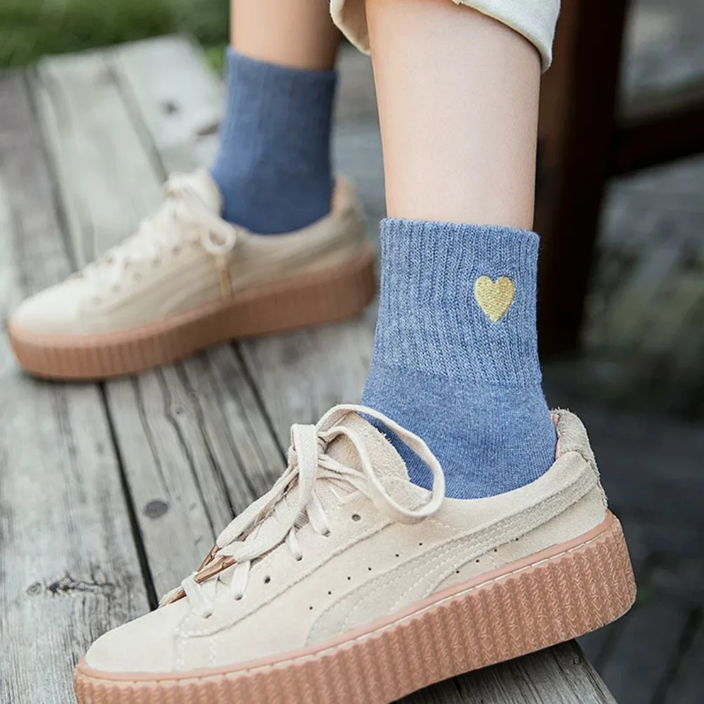 

Korean Simple Love Heart Embroidery Short Socks Women's Breathable Casual Cotton Socks Fashion Daily Breathable Sock