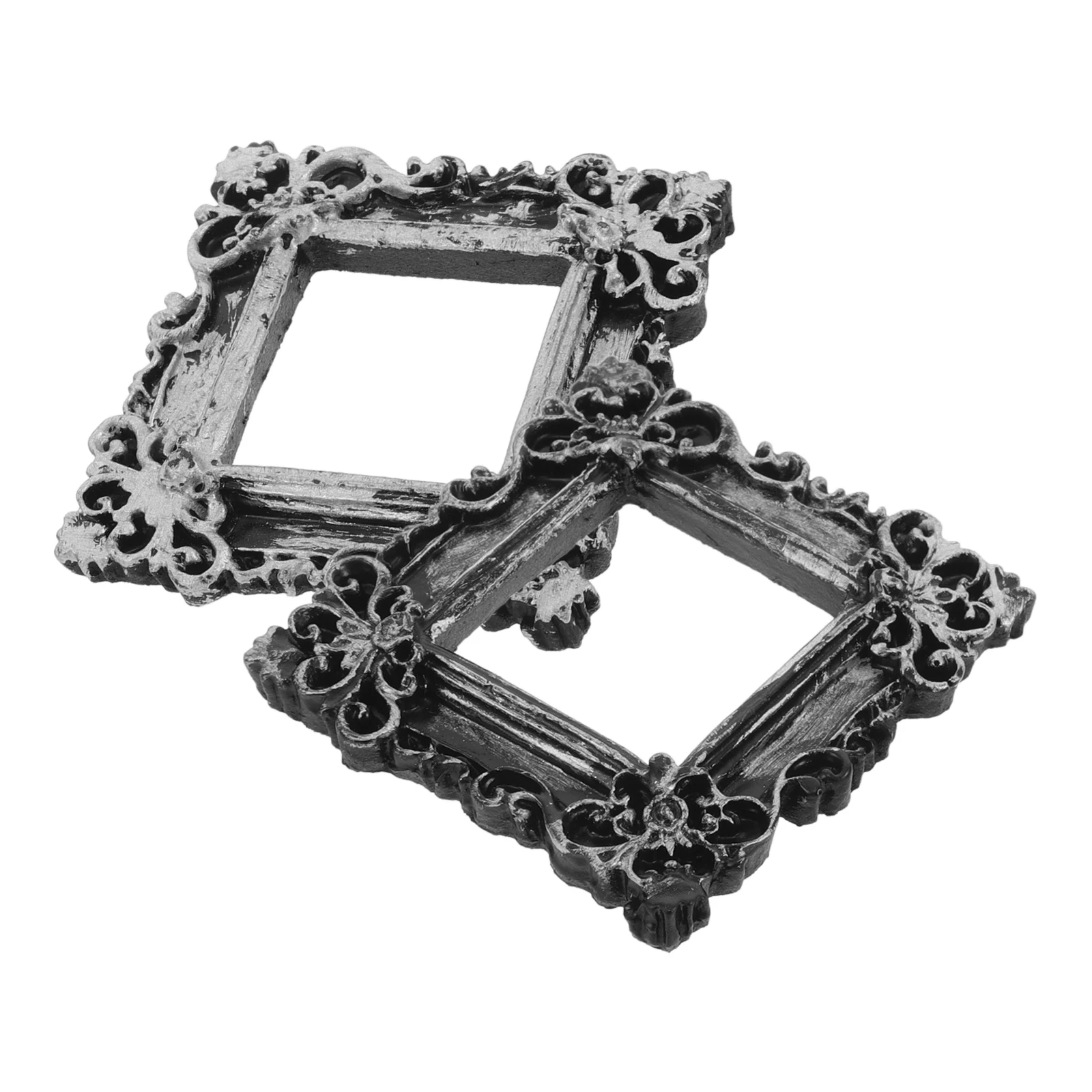 

2pcs Mini Retro Photo Frames Vintage Decorative Tabletop Dollhouse Silver Resin Props Creative Bulk Accessories