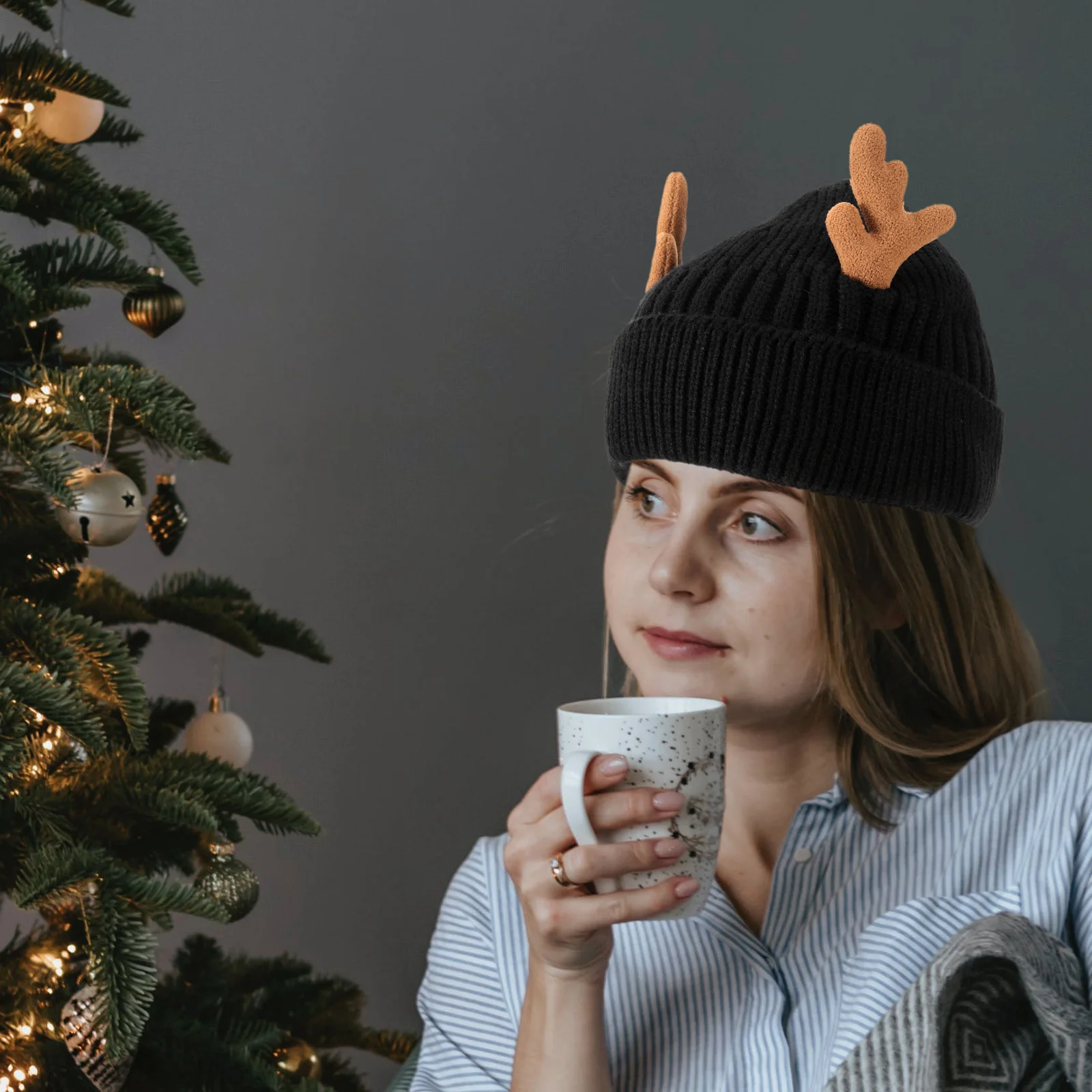 

Christmas Antler Knit Hat Winter Warm Beanies for Adults Size Fits Most Polyacrylonitrile Fiber Portable Lightweight