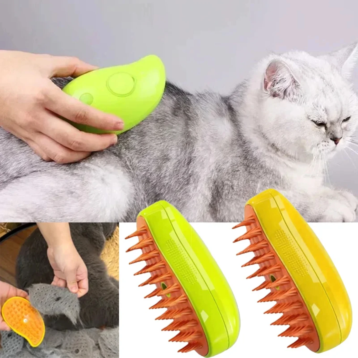 Gentle Soft Silicone Dog Comb: Effective Grooming Essential with Relaxing and Gentle Cat Brush - Easy Pet Hair Removal - Steamy