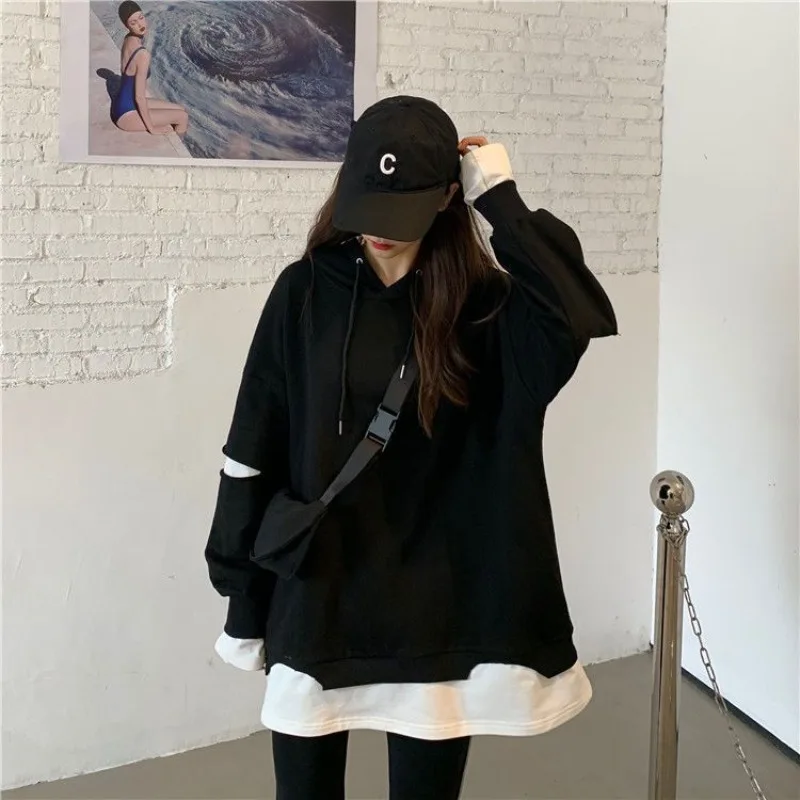 الربيع والخريف امرأة مقنعين القمم الجرونج الأساسية مطابقة العرق قميص القوطي الاتجاه الأساسية الهيب هوب هوديس البلوز للنساء #3