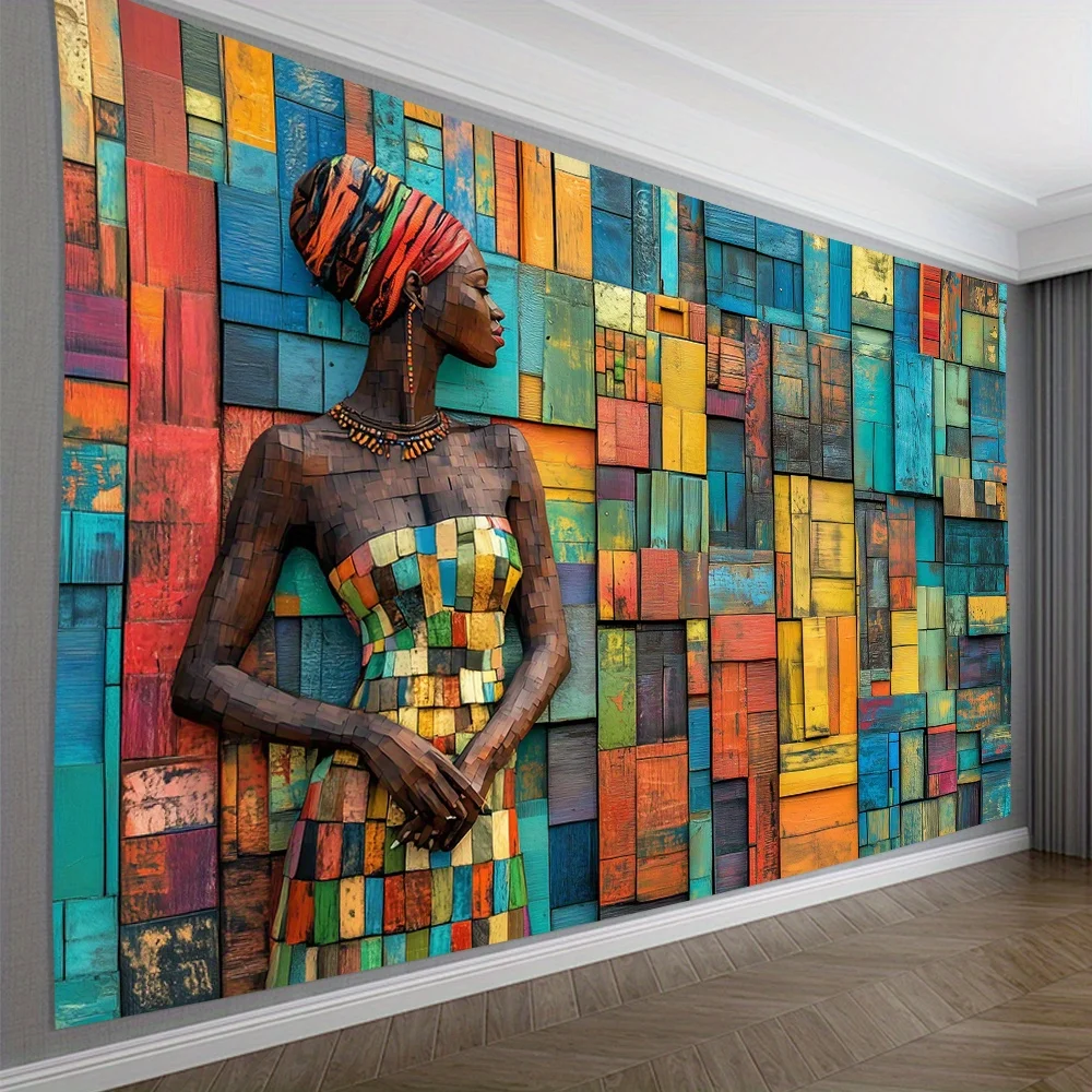 Vibrant Mosaic Tapestry: Colorful Portrait of a Woman for a Modern and Artistic Home Decor