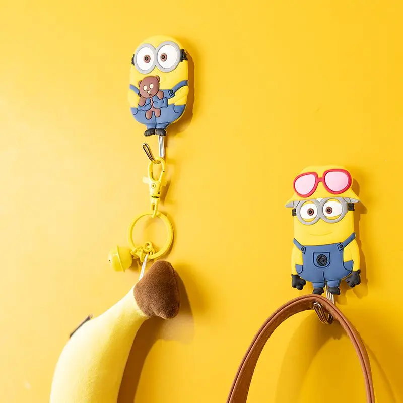 Cute Minions Serie Hook Up Cartoon No Punch Bathroom Toilet Adhesive Storage Rack Creative Wall Hook Household Items 2 Piece Set