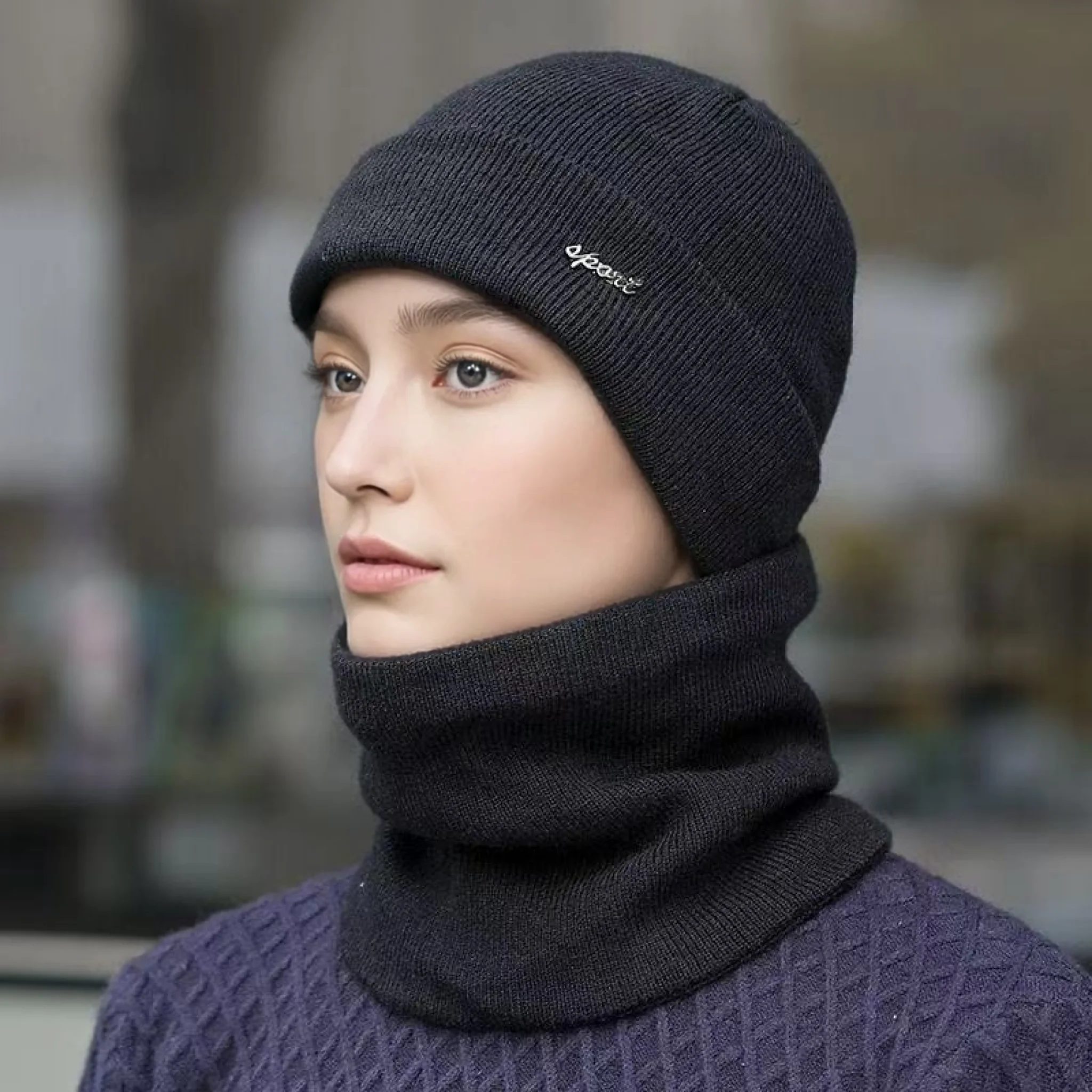 Hot Sale Men Women Winter Warm Suit Classic Plain Color Plush Fur Lined Winter Knit Hat Outdoor Basic Keep Warm Chic Hat Cap