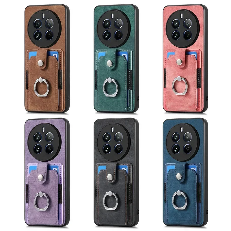 For Realme 11 15 16 Pro 5G Back Cover For OPPO Realme GT7 Pro Leather Card Ring Stand Funda Realmi 11 Pro Plus 15T GT8 Etui