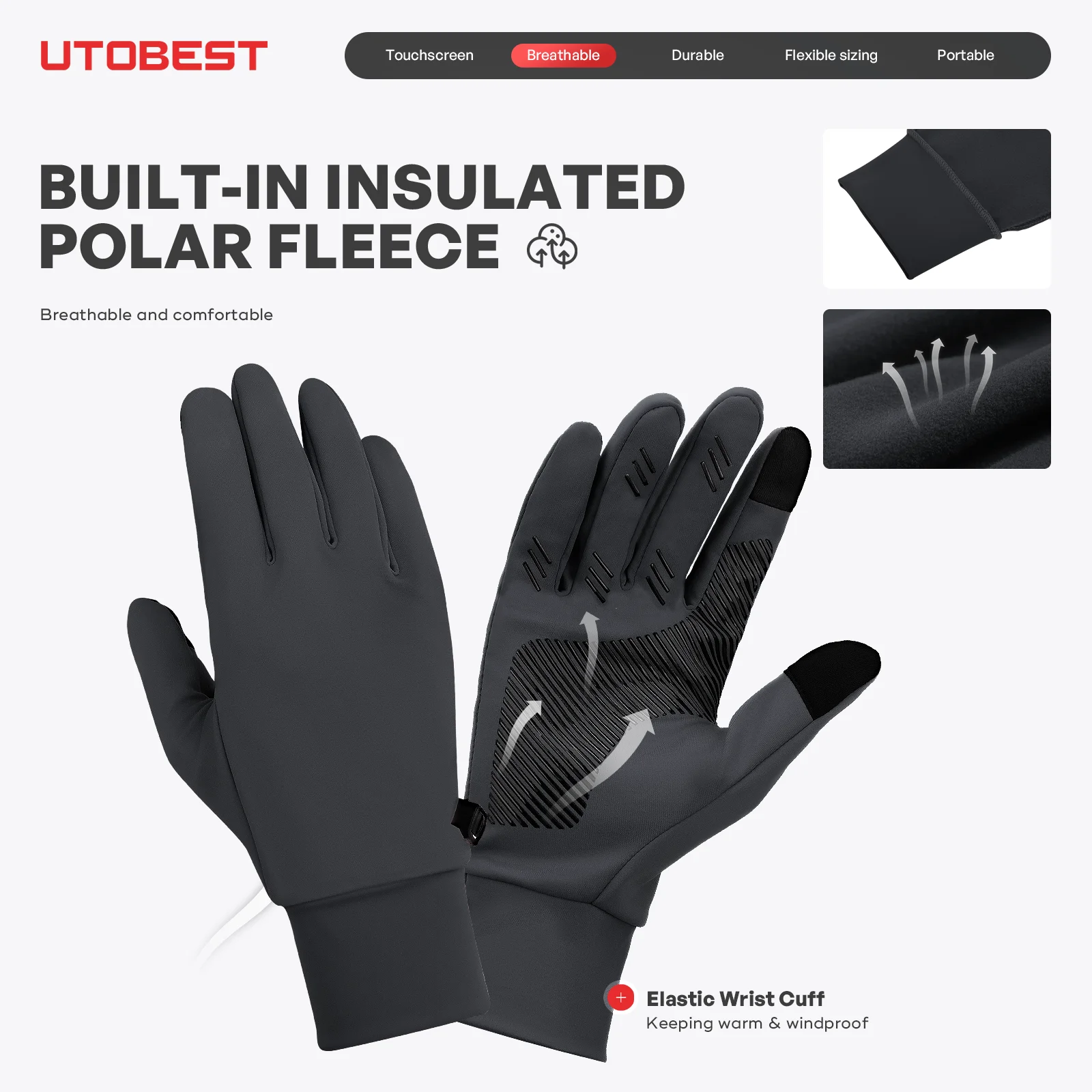 Picture 4: UTOBEST Lightweight Running Gloves Touch Screen Anti-Slip Warm Gloves Liners for Cycling Sporting Driving