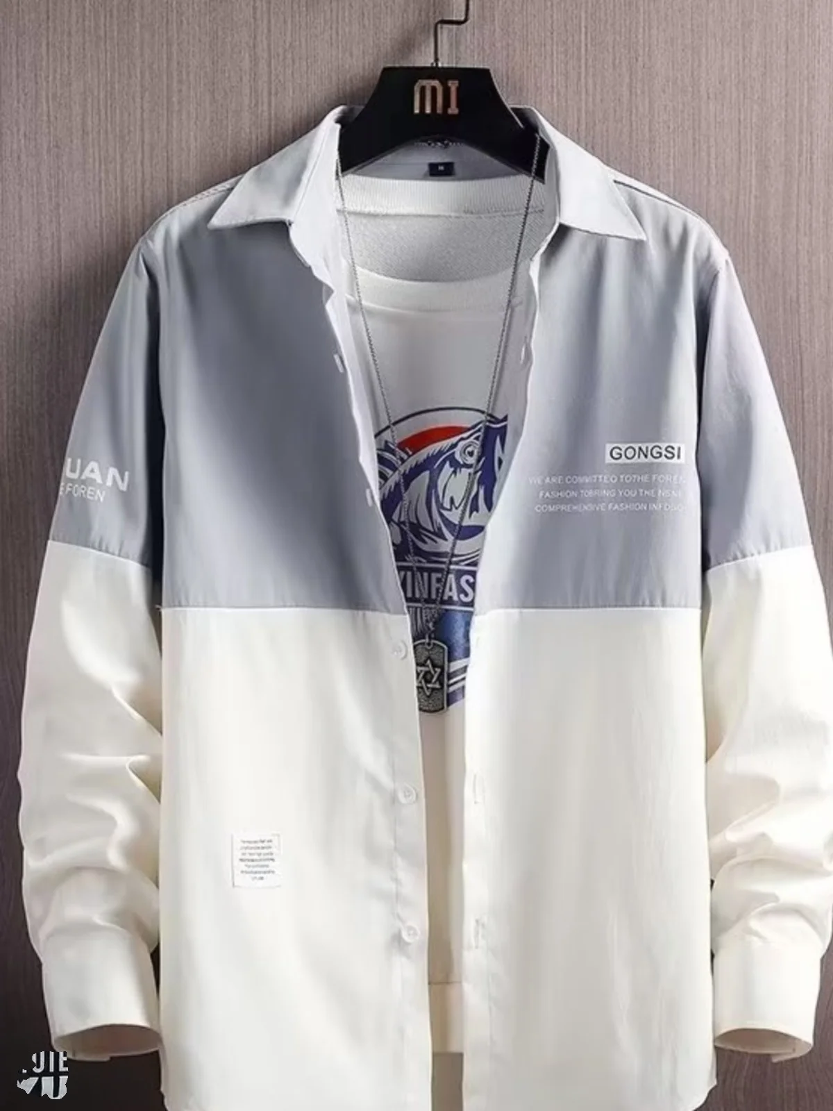 

Men's Long Sve irt Loose Thin Trendy Casual Workwear Autumn Outerwear Stand Fit No Ironing Required