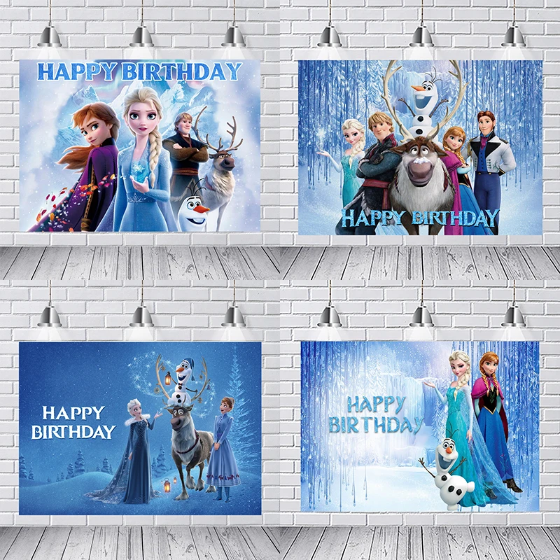 Disney Frozen Elsa Anna Princess Backdrop Kids Girls Birthday Party Snow Queen Winter Ice Photo Background Photozone Decor