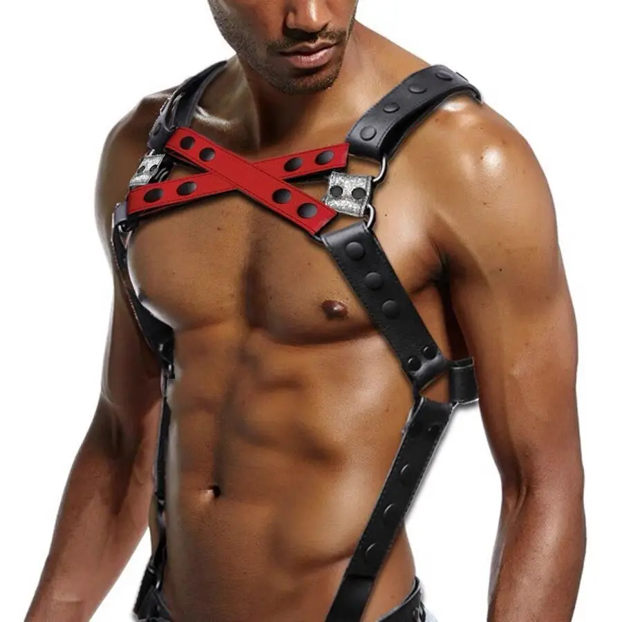 Arnés de pecho de cuero para hombres, fetiche Gay Genu, cuerpo Sexual ajustable, jaula de Bondage, cinturones, Rave, ropa Sexual para adultos